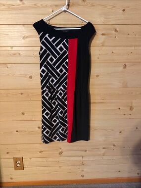 White House Black Market Black, White & Red Geometric Midi Dress Size Small